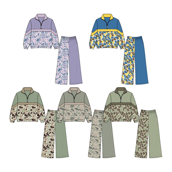 MOQ:5 pcs pre-order Each Style Hunting Camo Kids Zipper Pullover Girls Set-2026.8.28