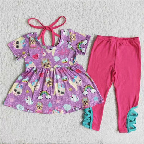 B18-5 girl pink cartoon short sleeve fall spring set-promotion 2024.6.8 $2.99