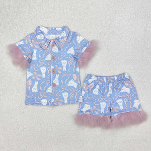 GSSO1946 RTS girl clothes bunny fur girl easter summer outfit pajamas set