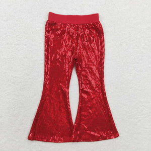 P0497 RTS baby girl clothes red sequin pant girl bell bottom pant