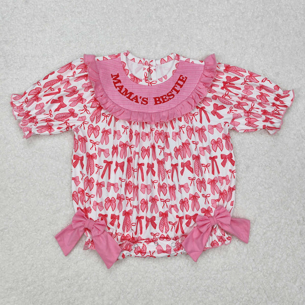 LR2153 RTS baby girl clothes mama's bestie pink bows girl summer bubble mother's day clothing
