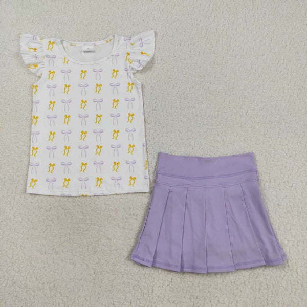 GSD2789 RTS toddler girl clothes purple bows girl short skirt set