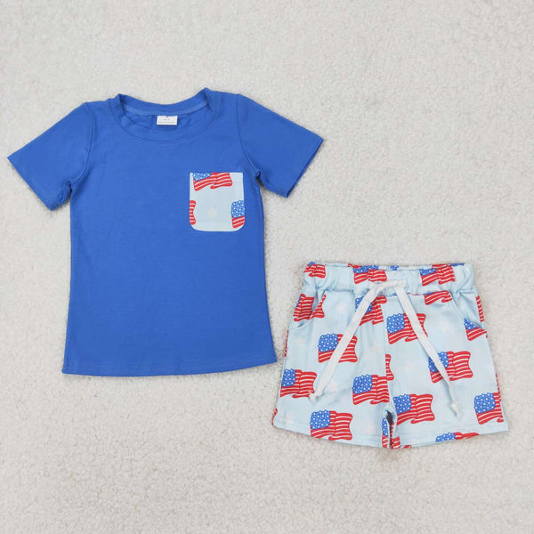 BSSO1258 RTS baby boy clothes flag toddler boy 4th of July Patriotic summer outfit