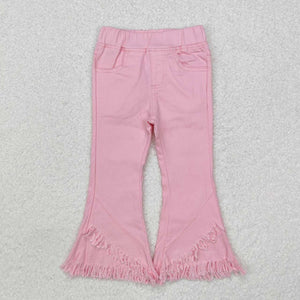 P0463 RTS baby girl clothes girl bell bottom jeans pink tassel toddler winter pant