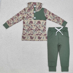 BLP0491 RTS toddler boy clothes camo green boy winter hoodies set