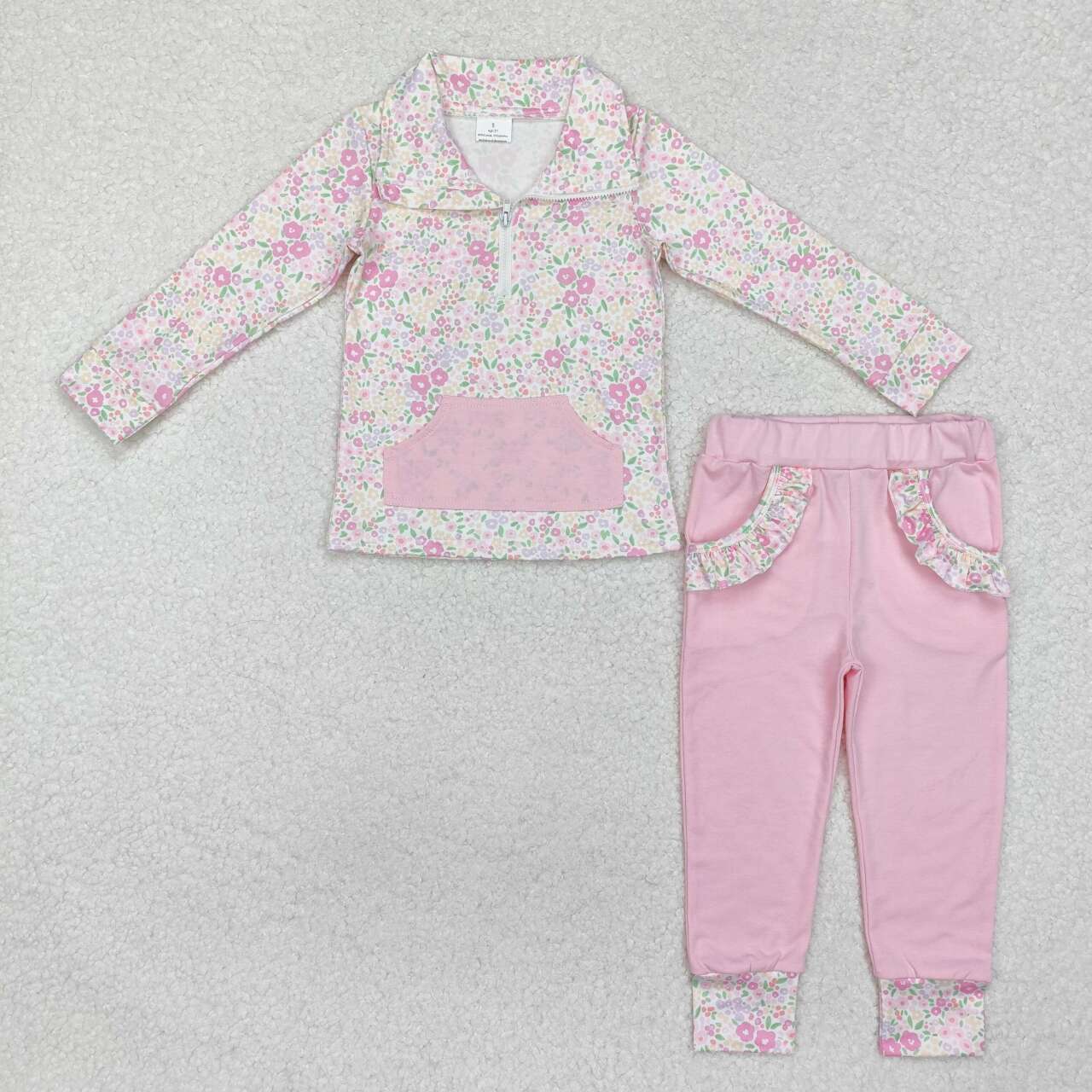 GLP2118 RTS toddler girl clothes floral  girl winter set pink floral zipper outfit