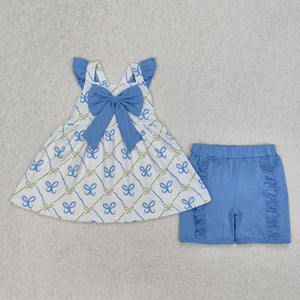 GSSO2109 RTS girl clothes bow floral toddler girl shorts outfit