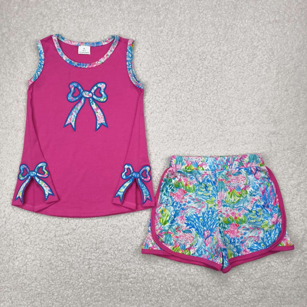 GSSO2149 RTS toddler girl clothes bows print girl summer set-embroidery