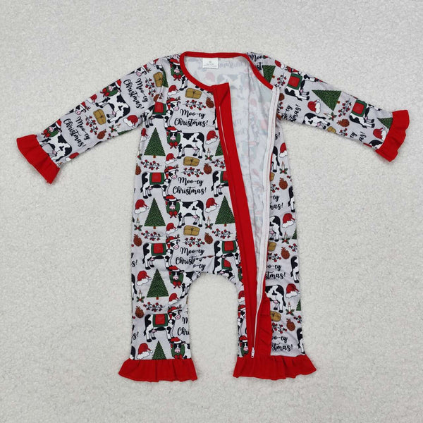 LR1074 RTS baby girl clothes cows toddler girl christmas winter romper