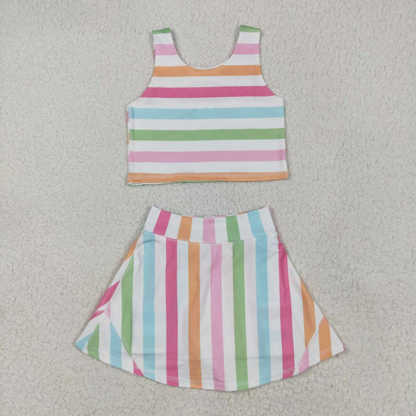 GSD2348 RTS girl clothes Stripes girl summer set yoga clothes