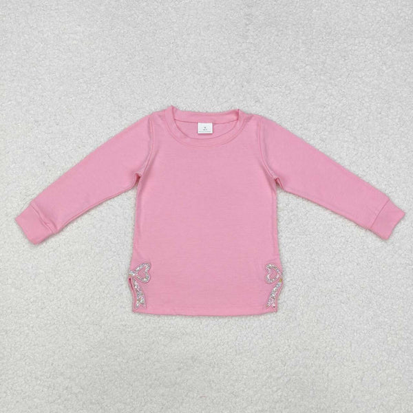 GT0872 RTS  toddler girl clothes bow grandmillennial pink cotton bows girl winter top shirt embroidery