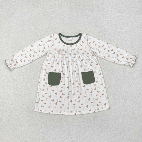 GLD0717 RTS toddler girl clothes mallard duck green pocket girl winter dress