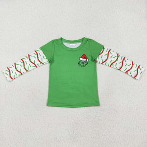 BT0770 RTS toddler boy clothes green cartoon boy christmas winter top shirt