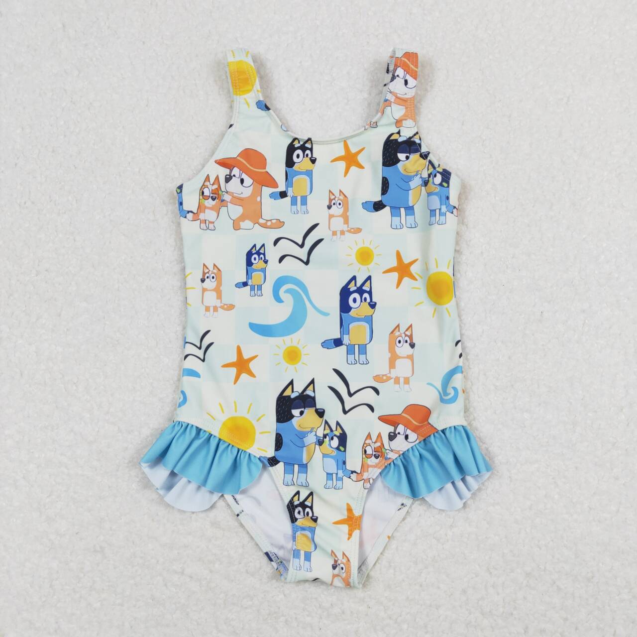 S0356 RTS baby girl clothes cartoon dog girl summer swimsuit beach wear