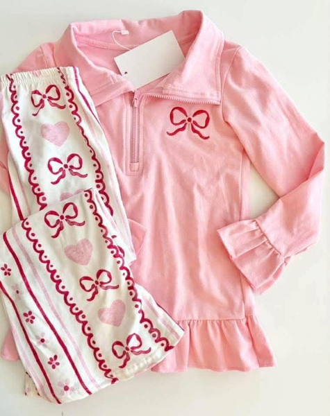 GLP2934 RTS toddler girl clothes bows girl bell bottom pant set 2