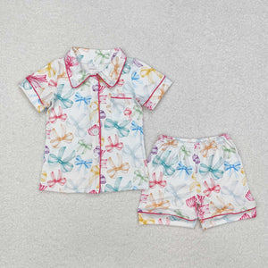 GSSO1478 RTS baby girl clothes bows toddler girl summer outfit grandmillennial pajamas set