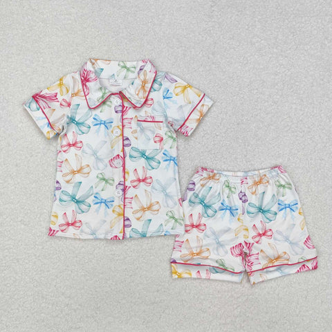 GSSO1478 RTS baby girl clothes bows toddler girl summer outfit grandmillennial pajamas set