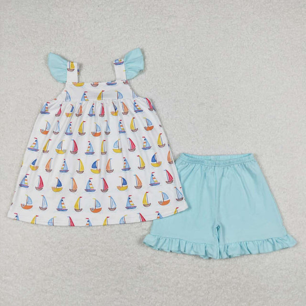 GSSO0645 RTS baby girl clothes sailboat toddler girl summer outfit