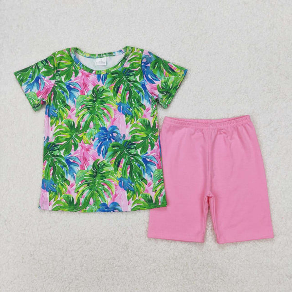 GSSO2211 RTS toddler girl clothes leaves girl summer set summer shorts set