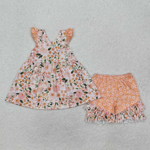 GSSO1763 RTS baby girl clothes yellow floral toddler girl summer outfit