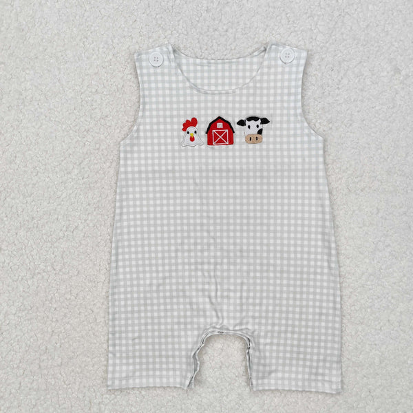 SR2183 RTS baby boy clothes farm clothes cow chicken embroied boy summer romper