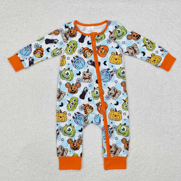 LR1650 RTS baby boy clothes cartoon pumpkin zipper romper boy halloween winter romper