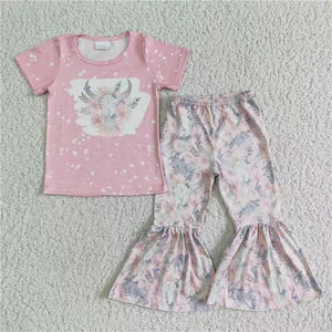 GSPO0072 girl pink cow fall spring short sleeve set-promotion 2024.6.8 $5.5