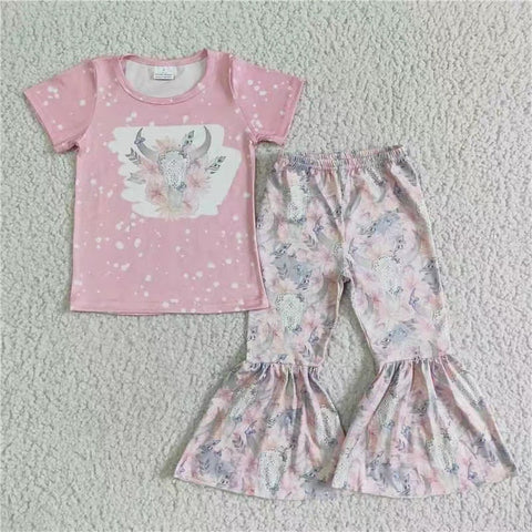 GSPO0072 girl pink cow fall spring short sleeve set-promotion 2024.6.8 $5.5