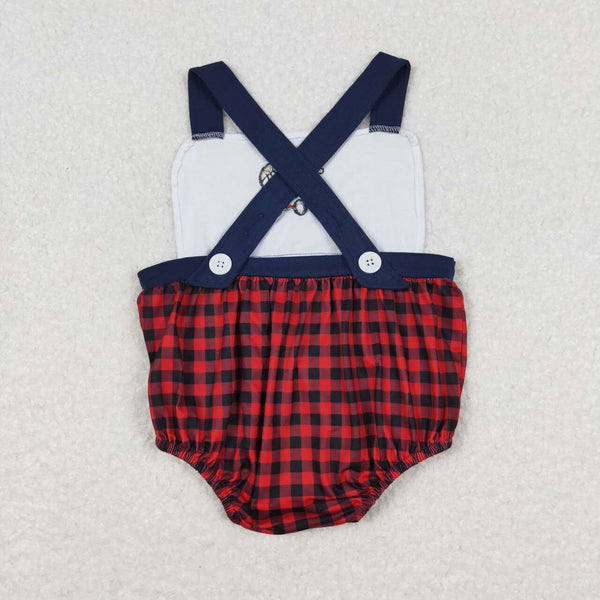 SR0753 RTS baby boy ball games short sleeve romper embroidrey boy summer bubble