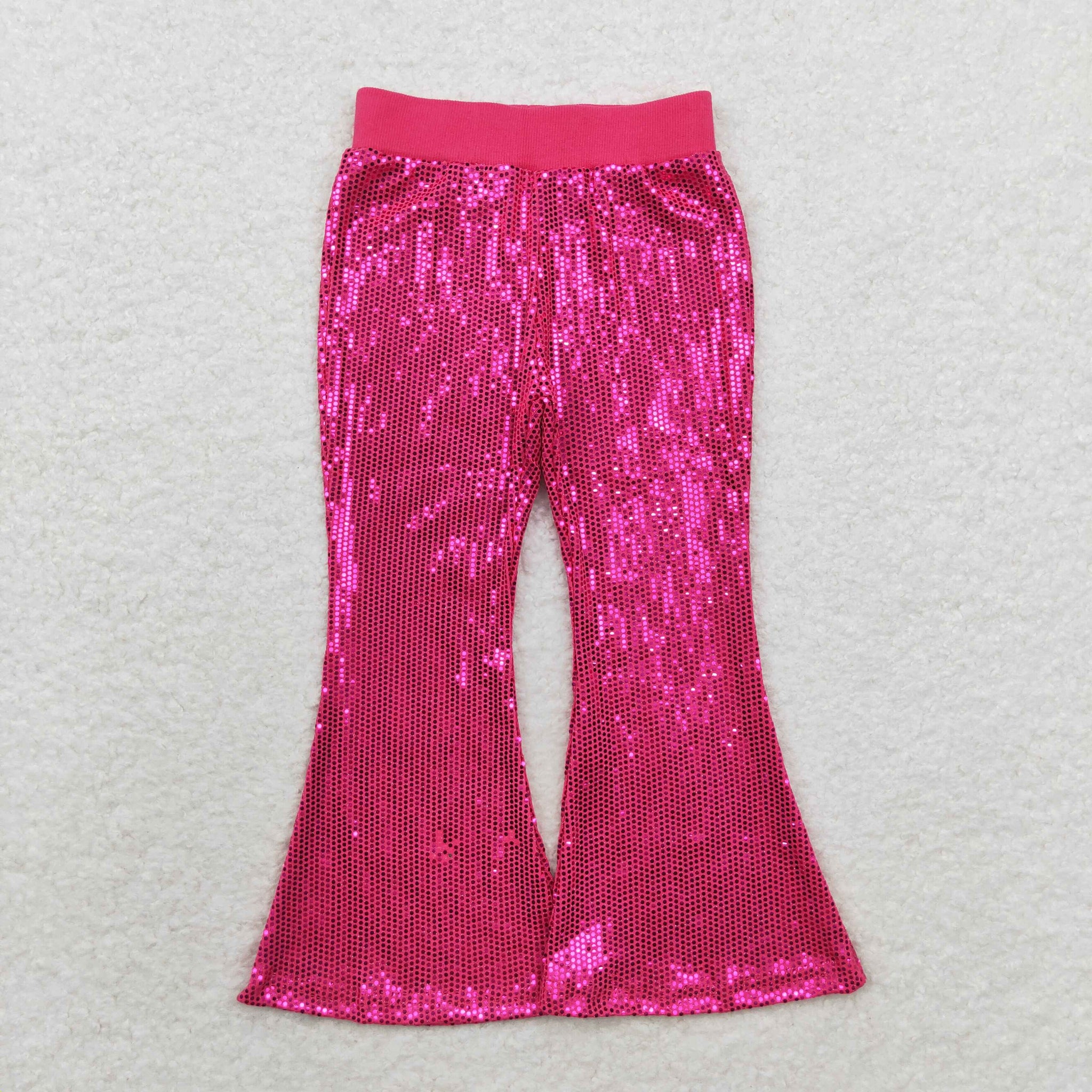 P0499 RTS baby girl clothes hot pink sequin pant girl bell bottom pant