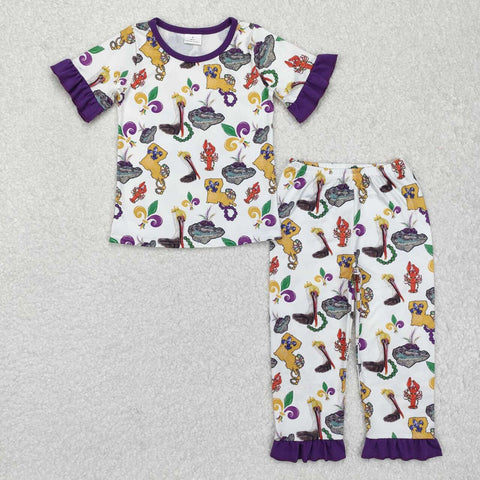 GSPO1921 RTS toddler girl clothes cartoon girl mardi gras pajamas set