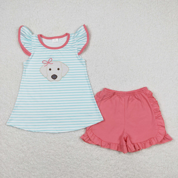 GSSO0555 baby girl clothes embroidery dog pubby girl summer outfits girl summer shorts set