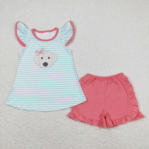 GSSO0555 baby girl clothes embroidery dog pubby girl summer outfits girl summer shorts set