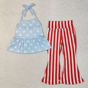 GSPO1974 RTS girl clothes star girl 4th of July Patriotic bell bottom pant set