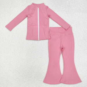 GLP1554 RTS toddler girl clothes pink girl winter top yoga clothes zipper outfit