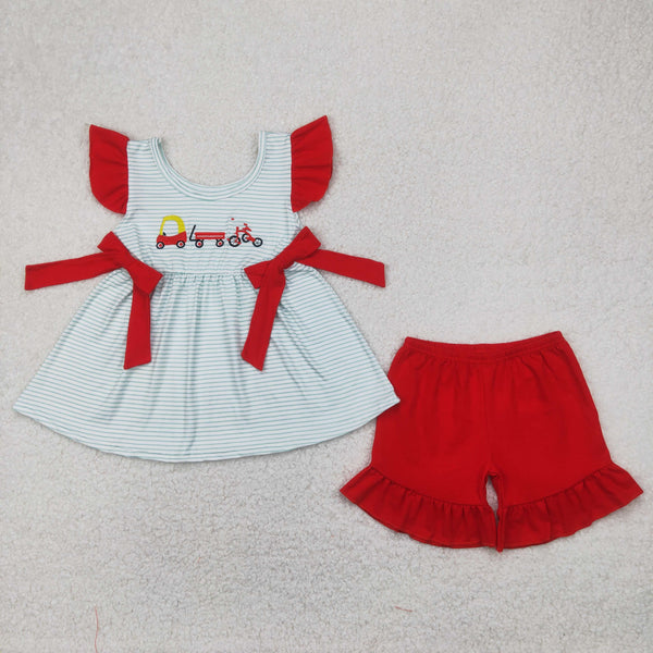 GSSO2404 RTS girl clothes car toddler girl summer embroidery outfit