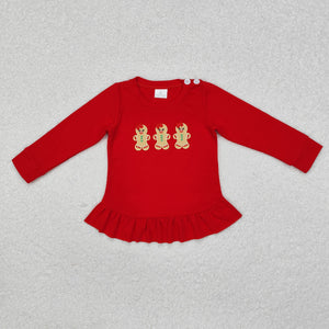 GT0702 RTS toddler girl clothes gingerbread man girl christmas winter top shirt embroidery