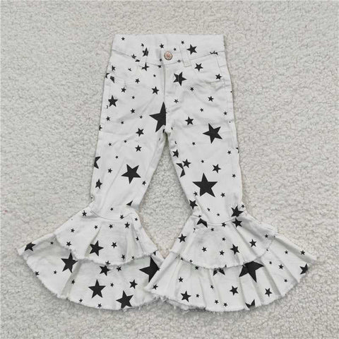 P0068 kids clothes girls star bell bottom jeans flare pant