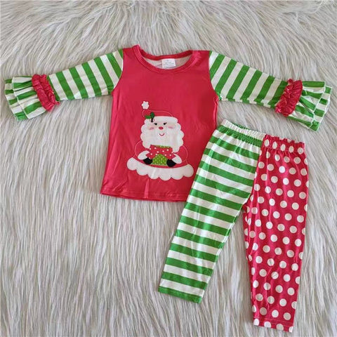 girl winter santa claus stripe dot christmas set