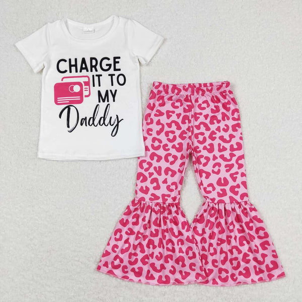 GSPO1447 RTS baby girl clothes letters leopard print girls bell bottoms outfit