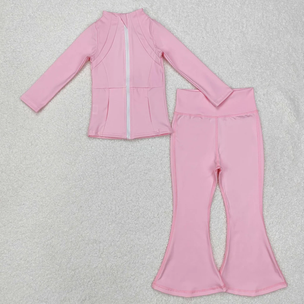RTS toddler clothes matching clothing solid color set kids bell bottom pant set yoga clothing-2025.12.4
