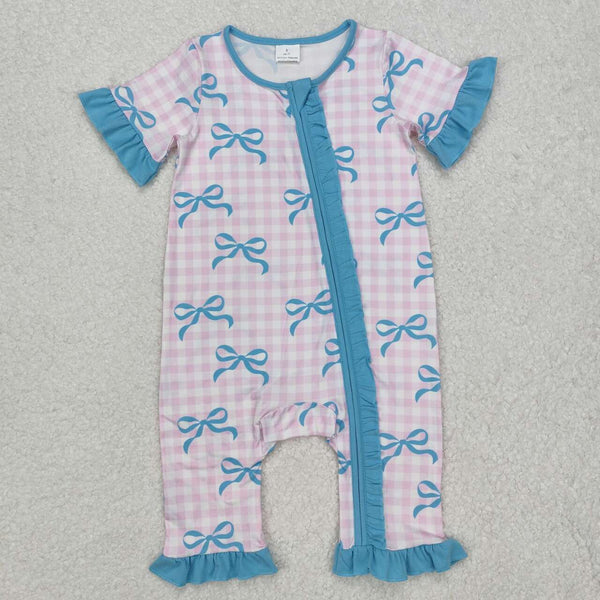 SR2026 RTS baby girl clothes blue bows girl fall romper