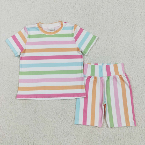 GSSO2468 RTS girl clothes colorful stripes toddler girl summer outfit