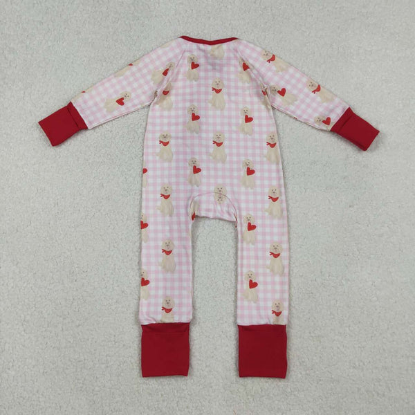 LR2681 RTS baby girl clothes dog heart valentines day romper
