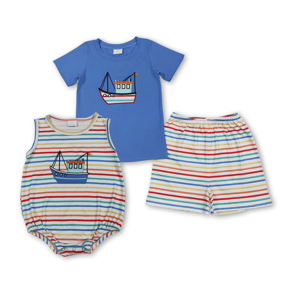 RTS kids matching clothing embroidery sailing boat print clothing baby boy summer clothing-2026.2.5