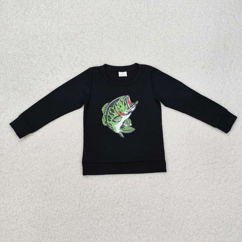 BT1073 RTS baby boy clothes boy fish shirt black vinyl boy winter clothes