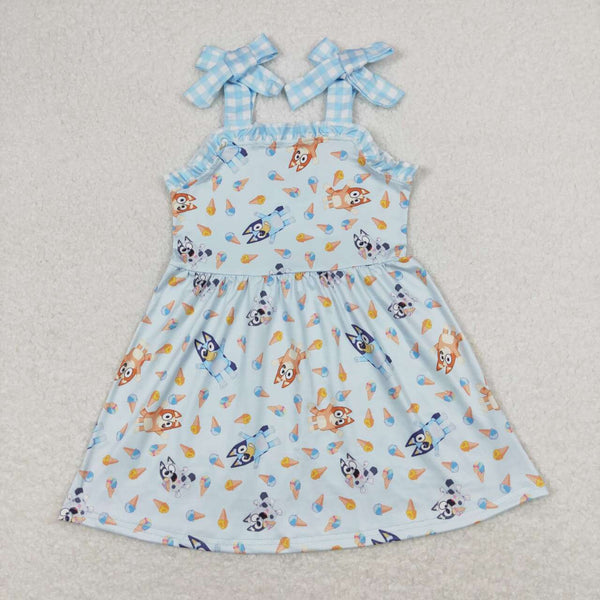 GSD0866 USA warehouse 25.5.15 baby girl clothes blue cartoon dog girl summer dress