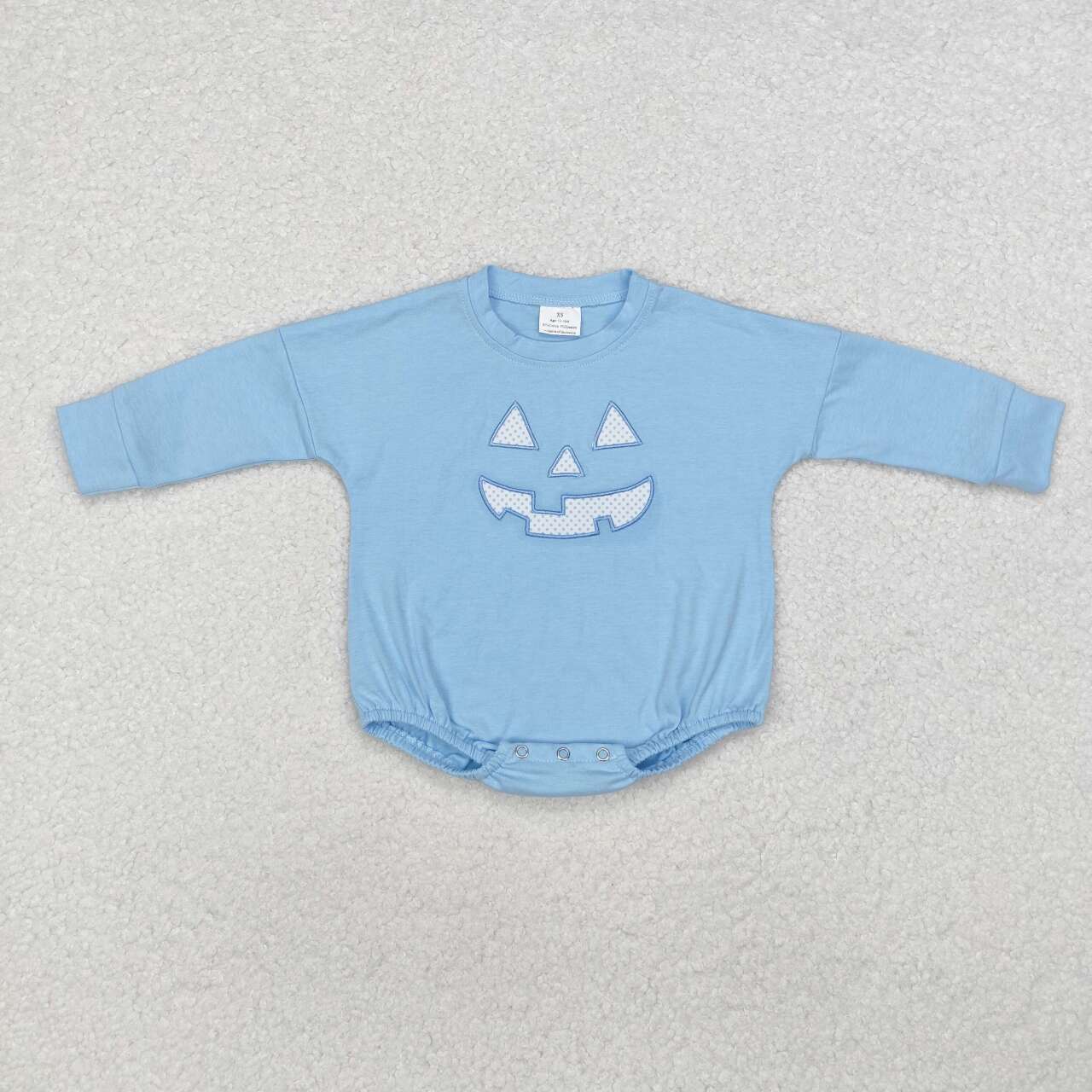 LR1575 RTS baby clothes smile blue cotton boy winter bubble embroidery fall halloween clothing