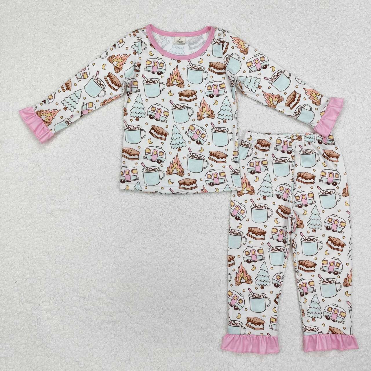 GLP1502 RTS toddler girl clothes marshmallow girl winter pajamas set-bamboo