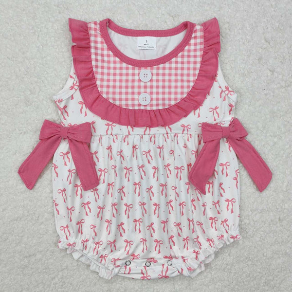 SR2294 RTS Baby girl clothes bow pink grandmillennial summer clothing bubble